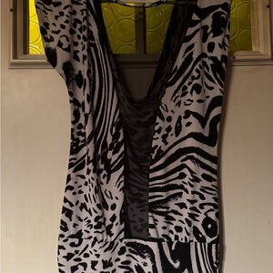 White House Black Market Black & White Animal-Print Draped V-Neck Blouse